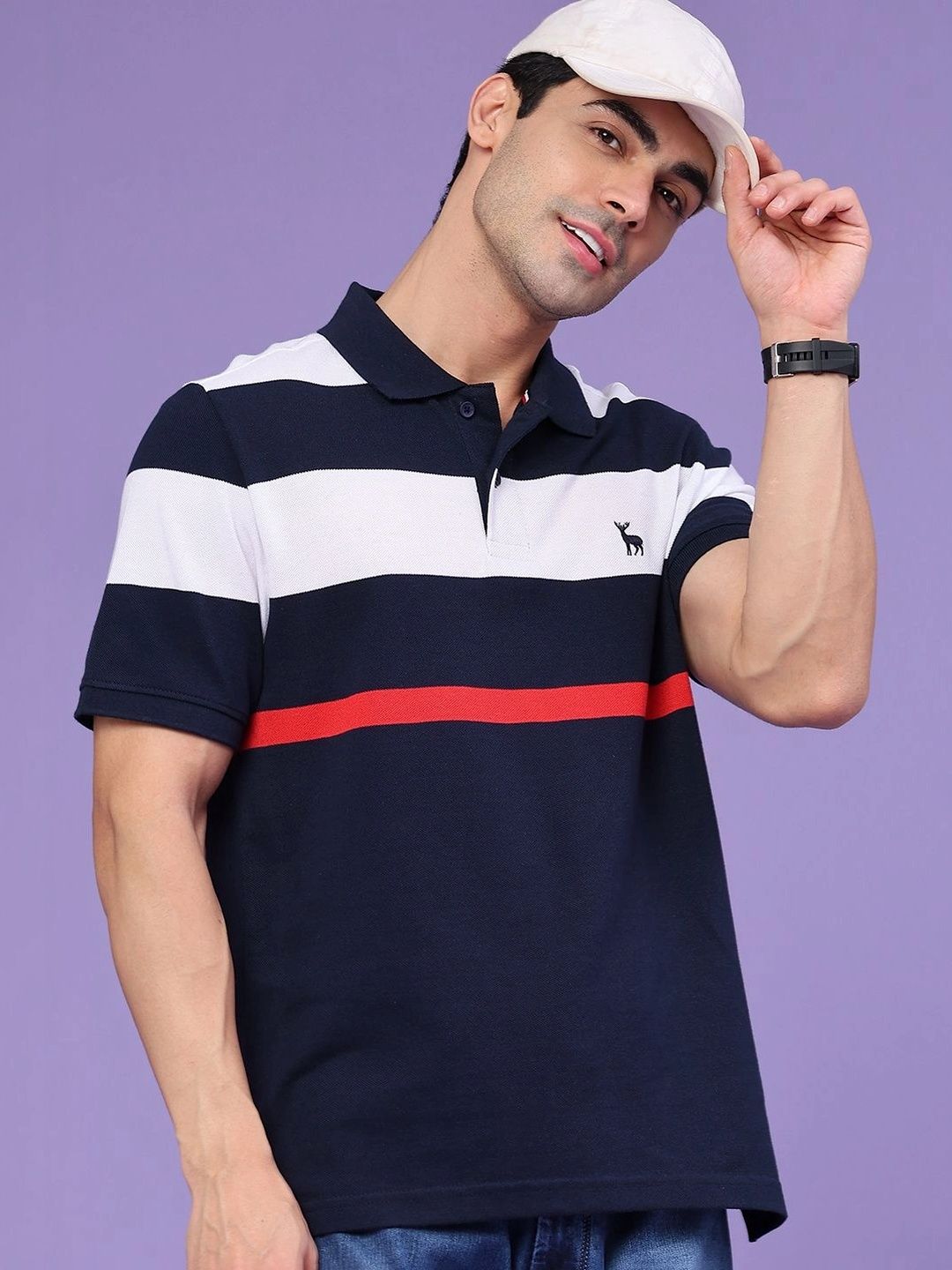LIMEROAD LIMEROAD Men Striped Polo Collar T-shirt