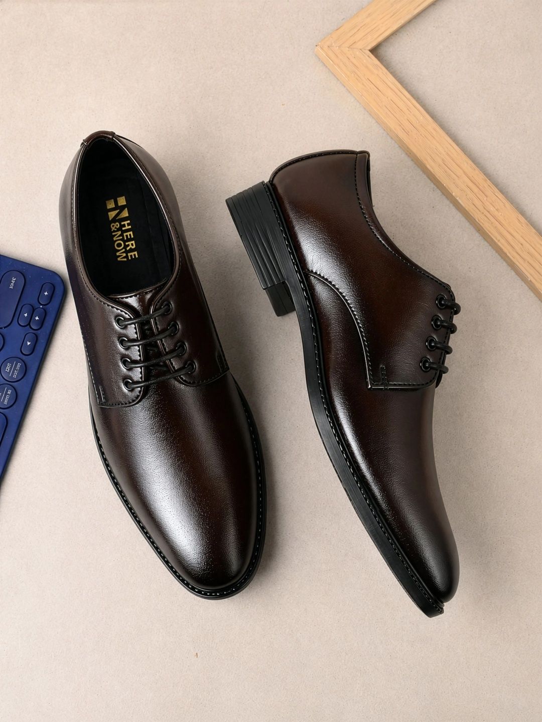 HERE&NOW Men Pointed Toe Lace-Ups Derbys Formal Shoes