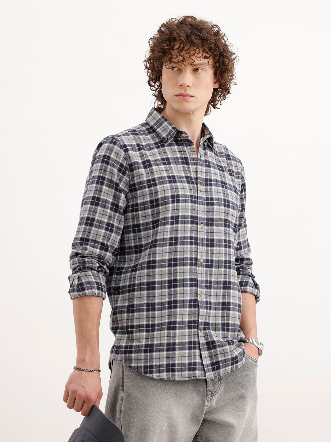 WROGN Slim Fit Checked Cotton Casual Shirt