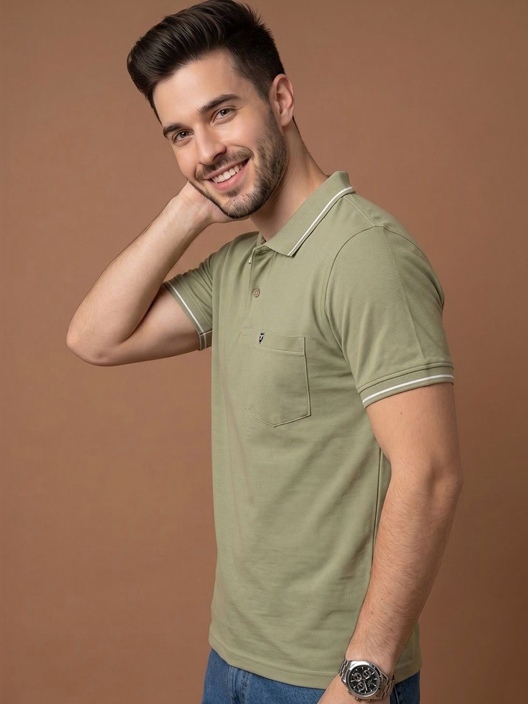 XFOX Men Polo Collar Pockets T-shirt
