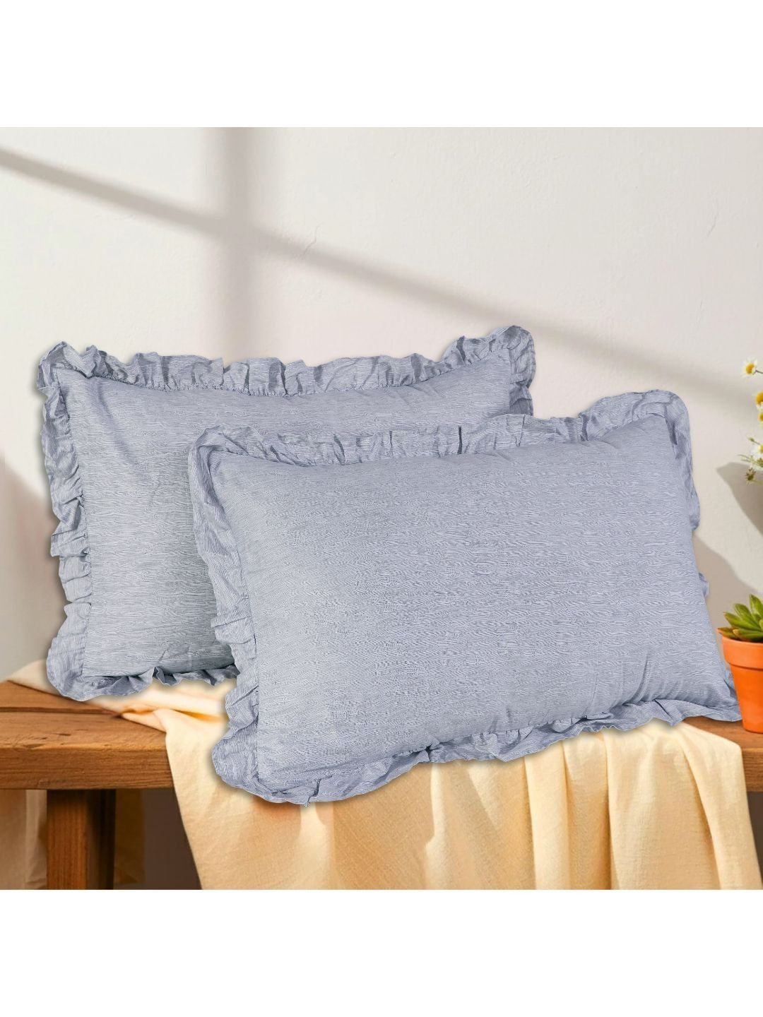 A Homes Grace A Homes Grace Grey & White 2 Pieces Solid Pure Cotton Rectangle Pillow Covers