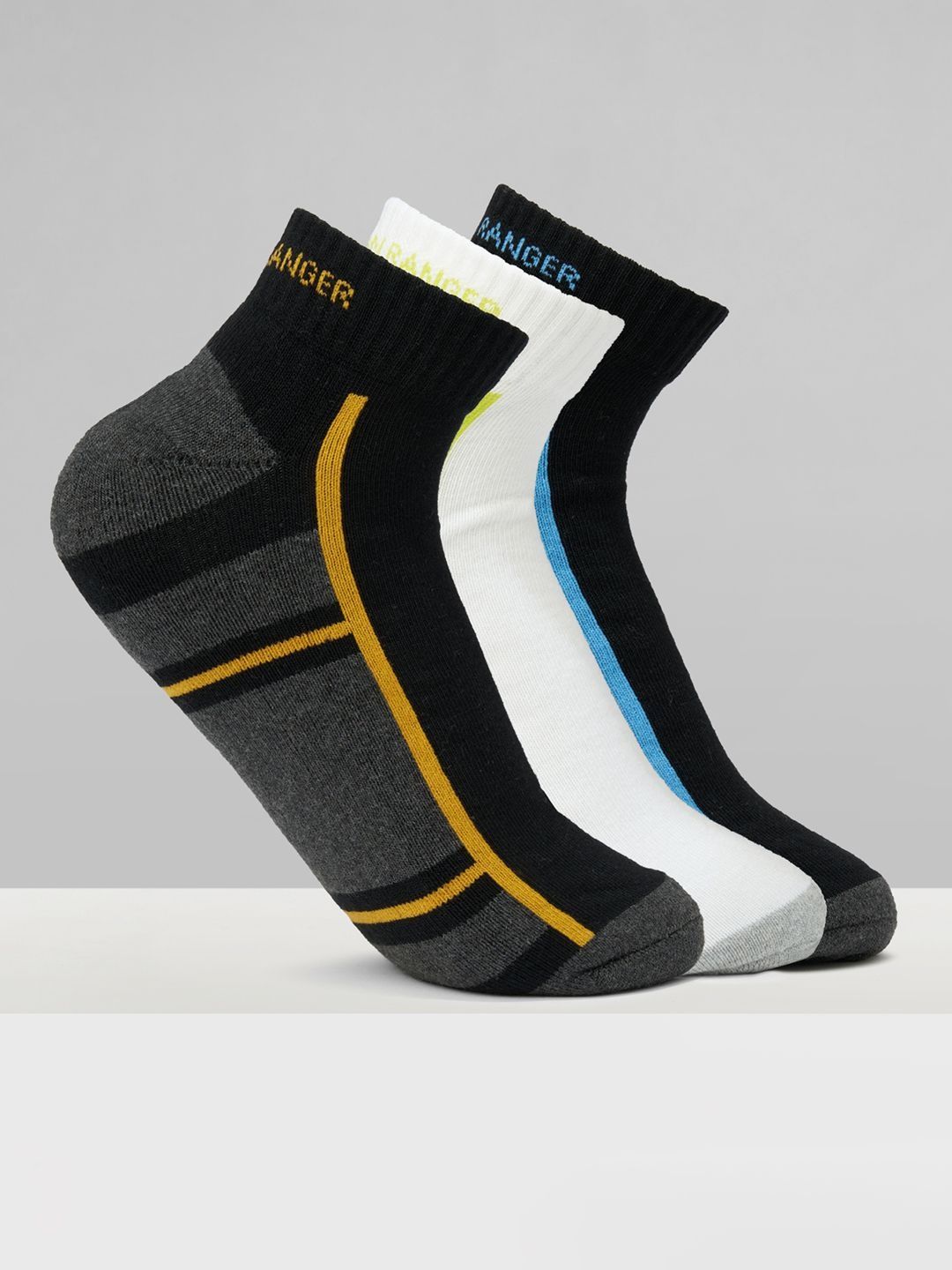 Urban Ranger by pantaloons Men Pack of 3 Cotton Blend Assorted Colourblocked Above Ankle Socks