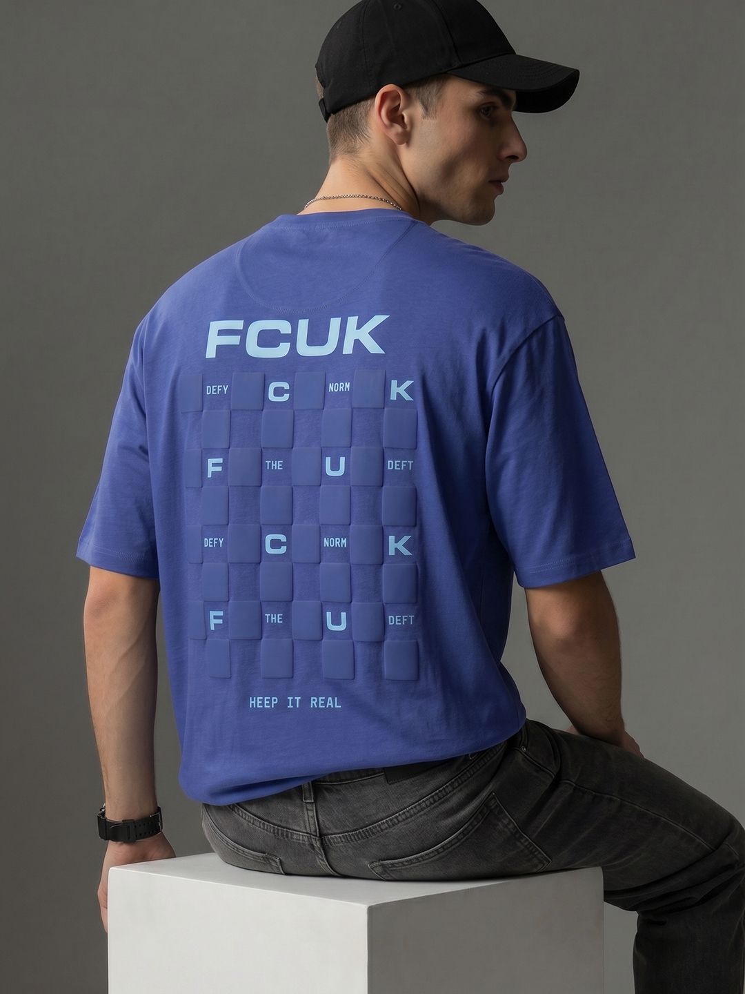 FCUK Oversized Typography Printed Pure Cotton T-shirt