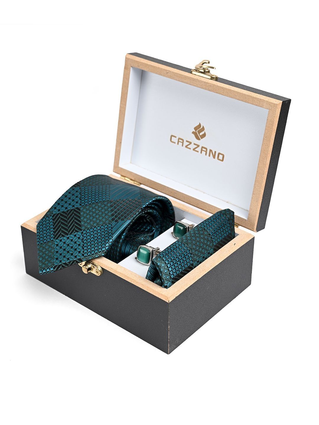 Cazzano Men Checked Tie & Cufflinks Set
