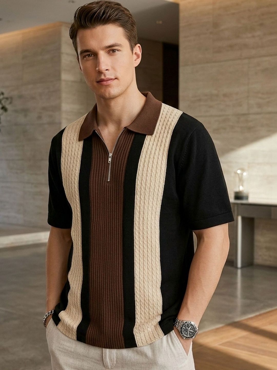 ENITOR Men Colourblocked Polo Collar T-shirt