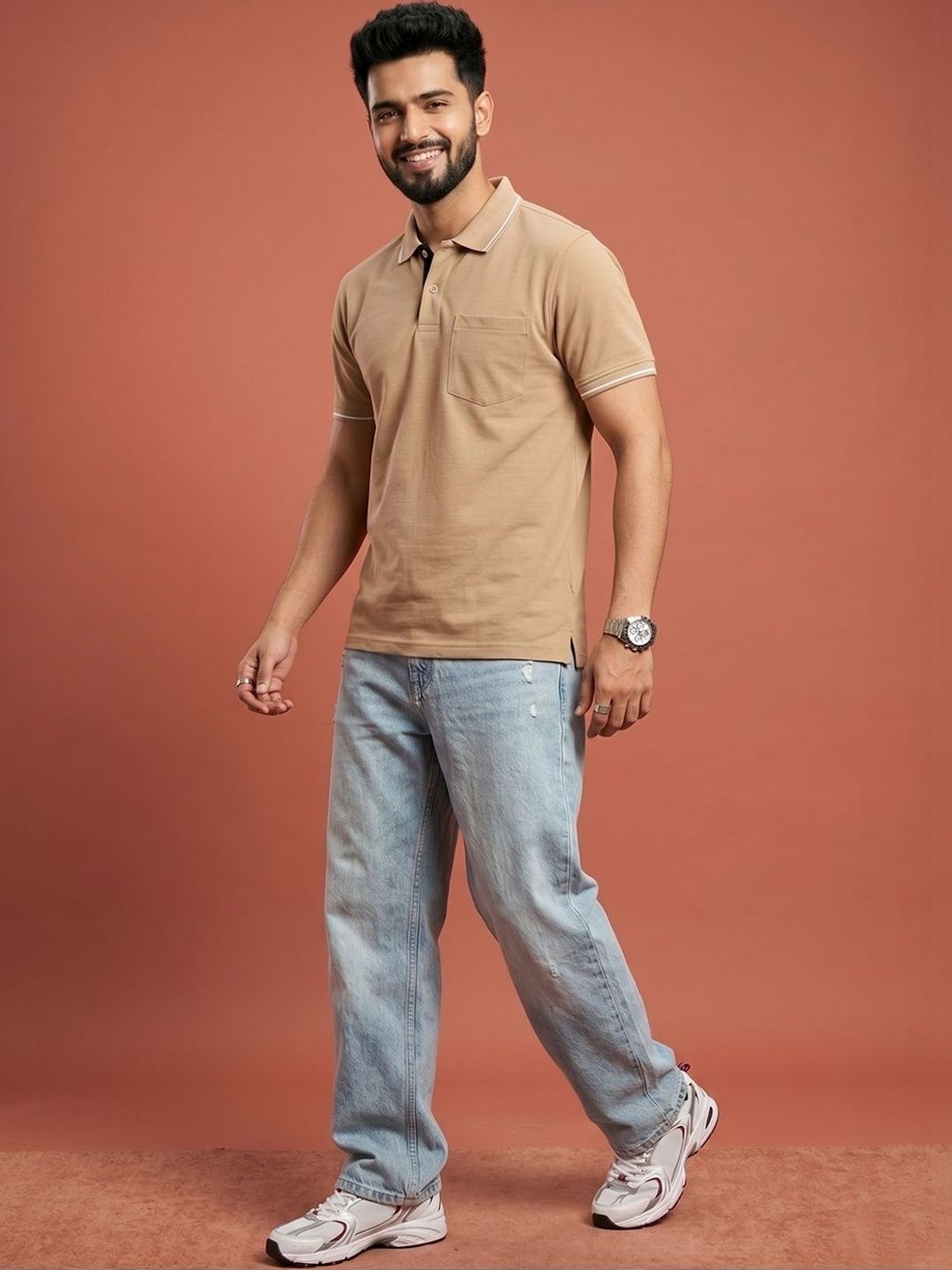 XFOX Men Polo Collar Pockets T-shirt