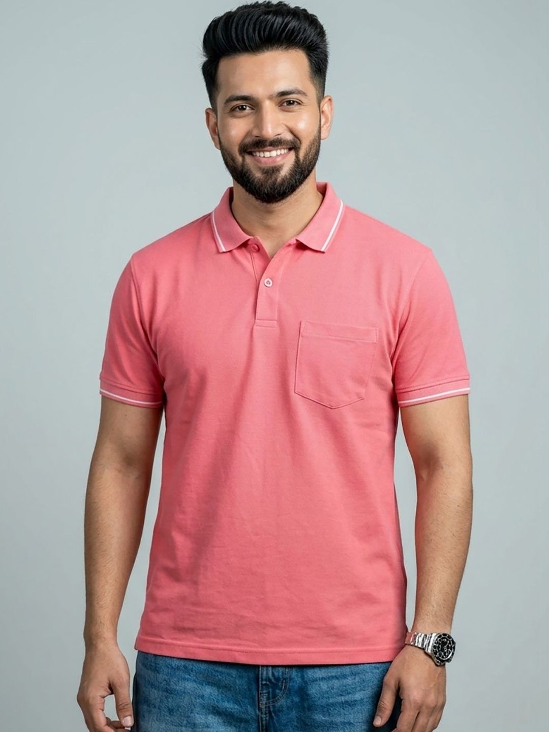 XFOX Men Polo Collar Pockets T-shirt