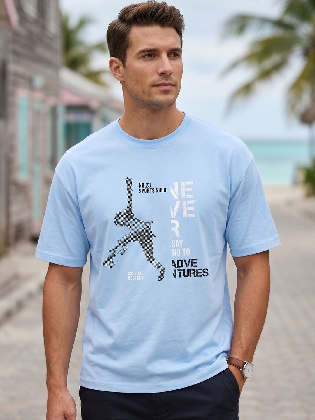 NOBERO Typography Printed Oversized Pure Cotton T-shirt