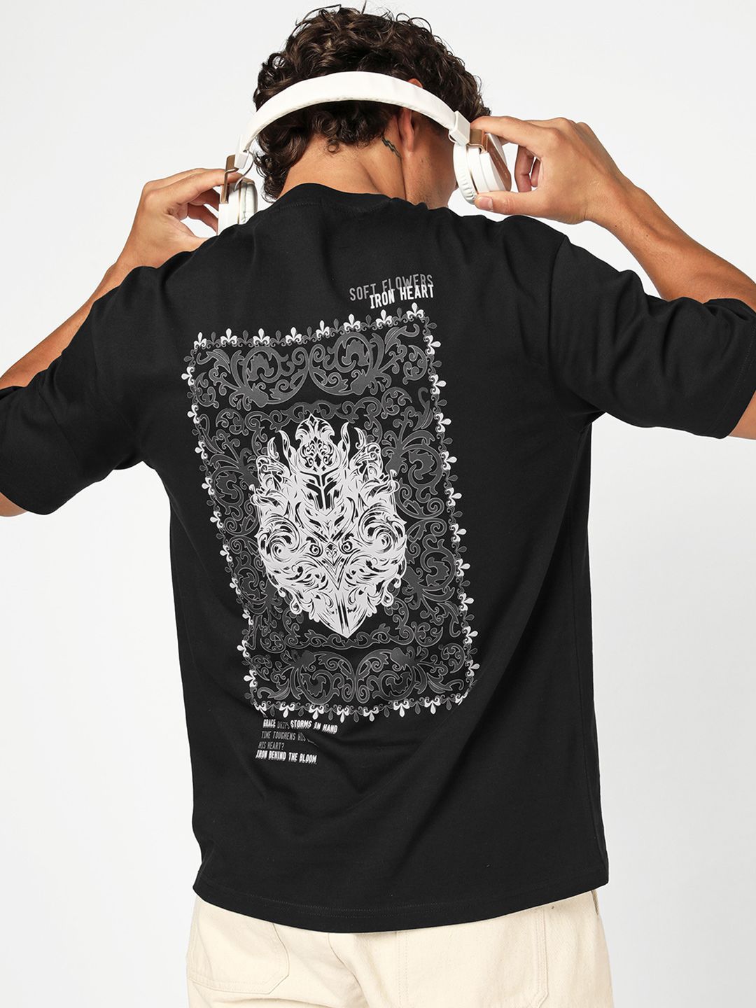 Bewakoof Men Jet Black Iron Heart Graphic Printed Oversized T-shirt