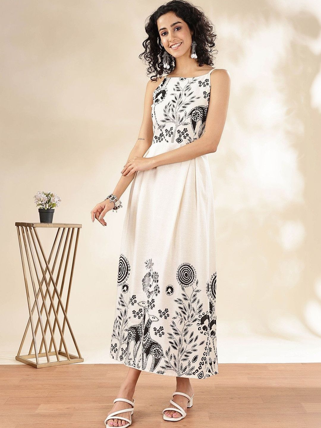 Anouk Anouk Women Floral Printed Shoulder Straps Midi Fit & Flare Dress