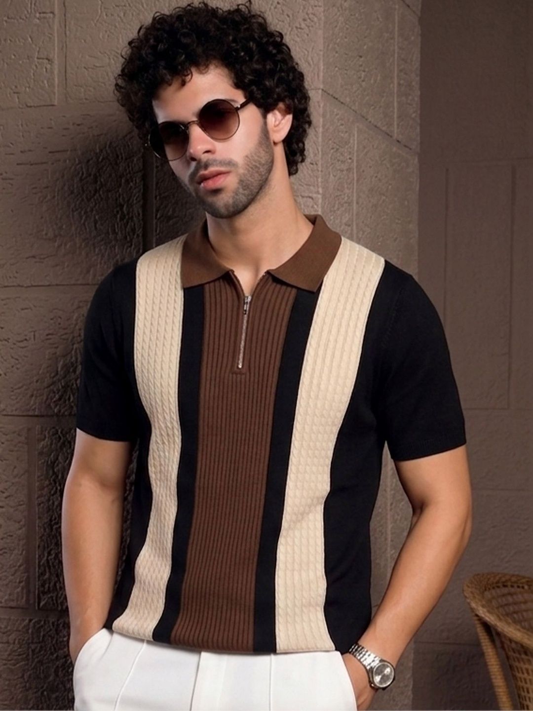 ENITOR Men Colourblocked Polo Collar T-shirt