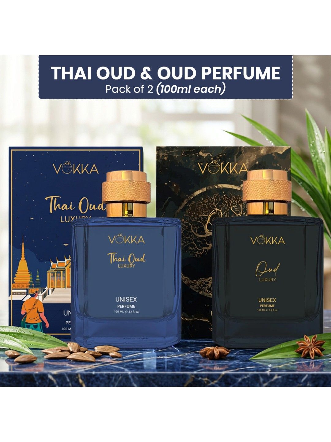 VOKKA Unisex Set Of 2 Thai Oud & Oud Long-Lasting Perfumes - 100 ml Each