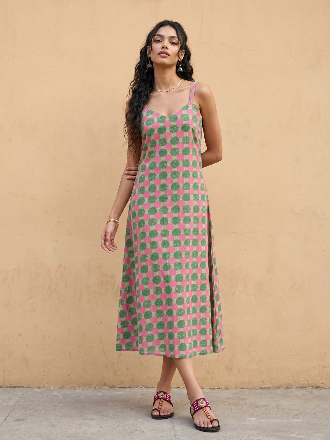 fusion by glitchez Pure Cotton Geometric Printed A-Line Maxi Dress