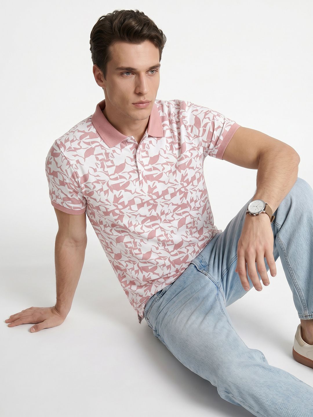 Integriti Slim Fit Floral Printed Polo Collar Pure Cotton T-shirt