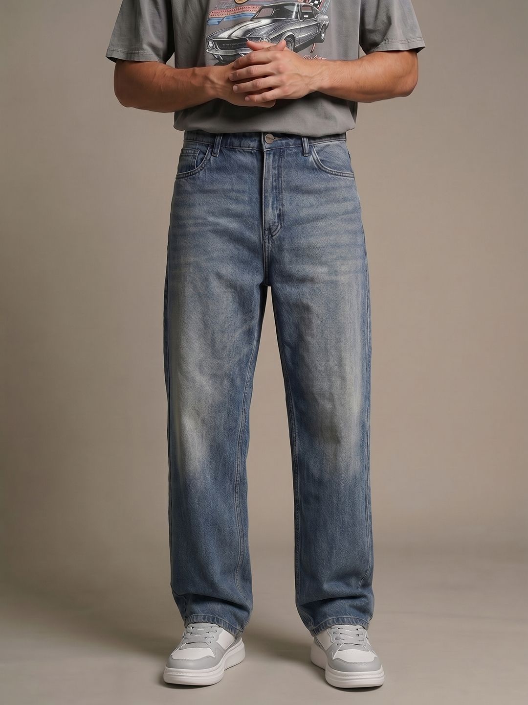glitchez Men Baggy Fit Light Fade Jeans