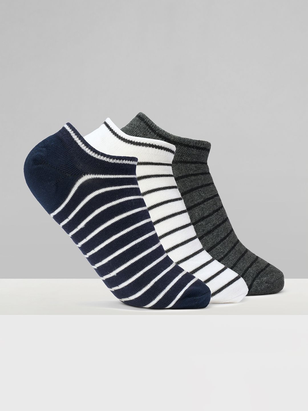 Urban Ranger by pantaloons Men Pack of 3 Cotton Blend Assorted Striped Shoe Liners Socks