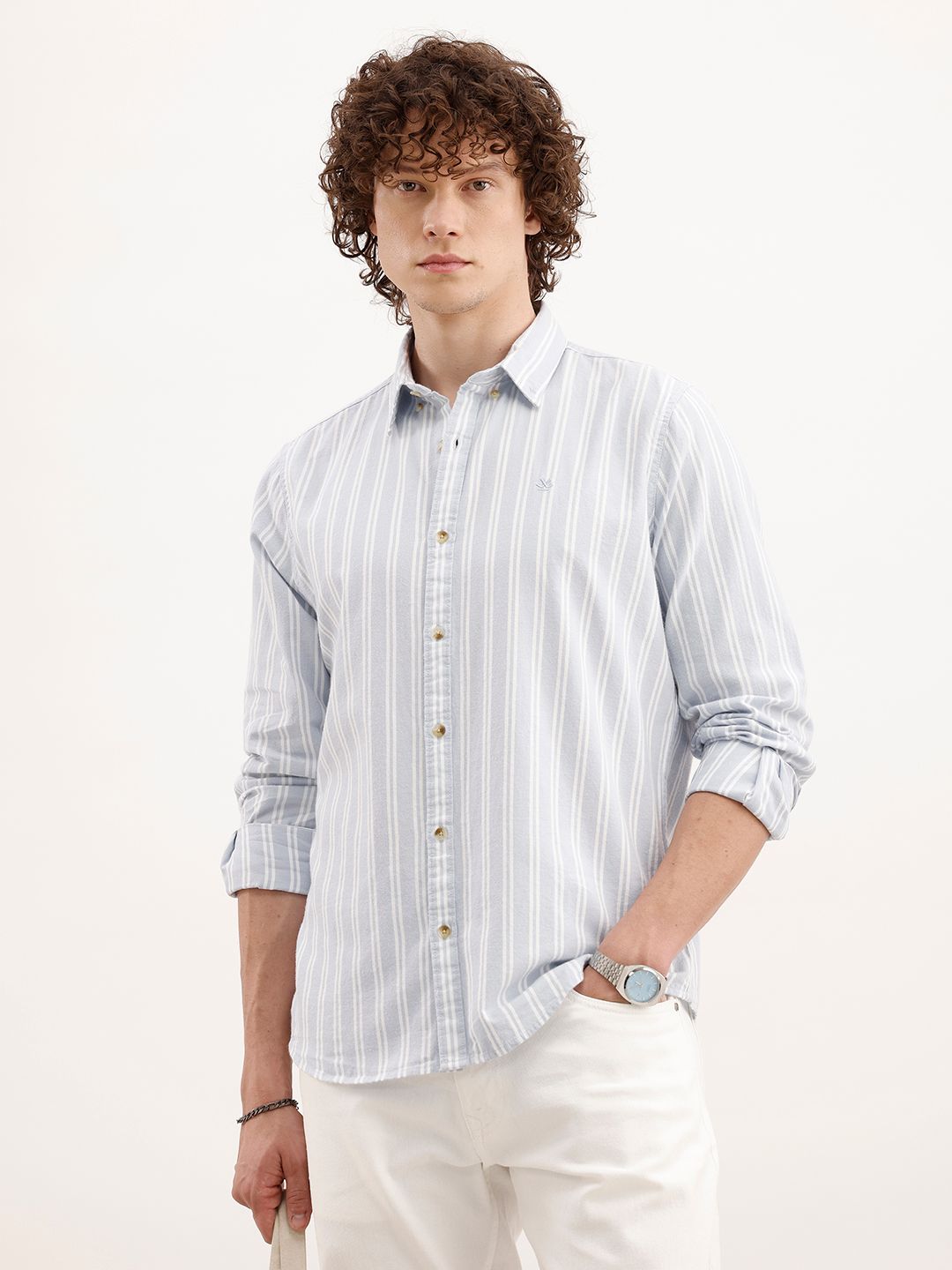 WROGN Slim Fit Striped Pure Cotton Casual Shirt