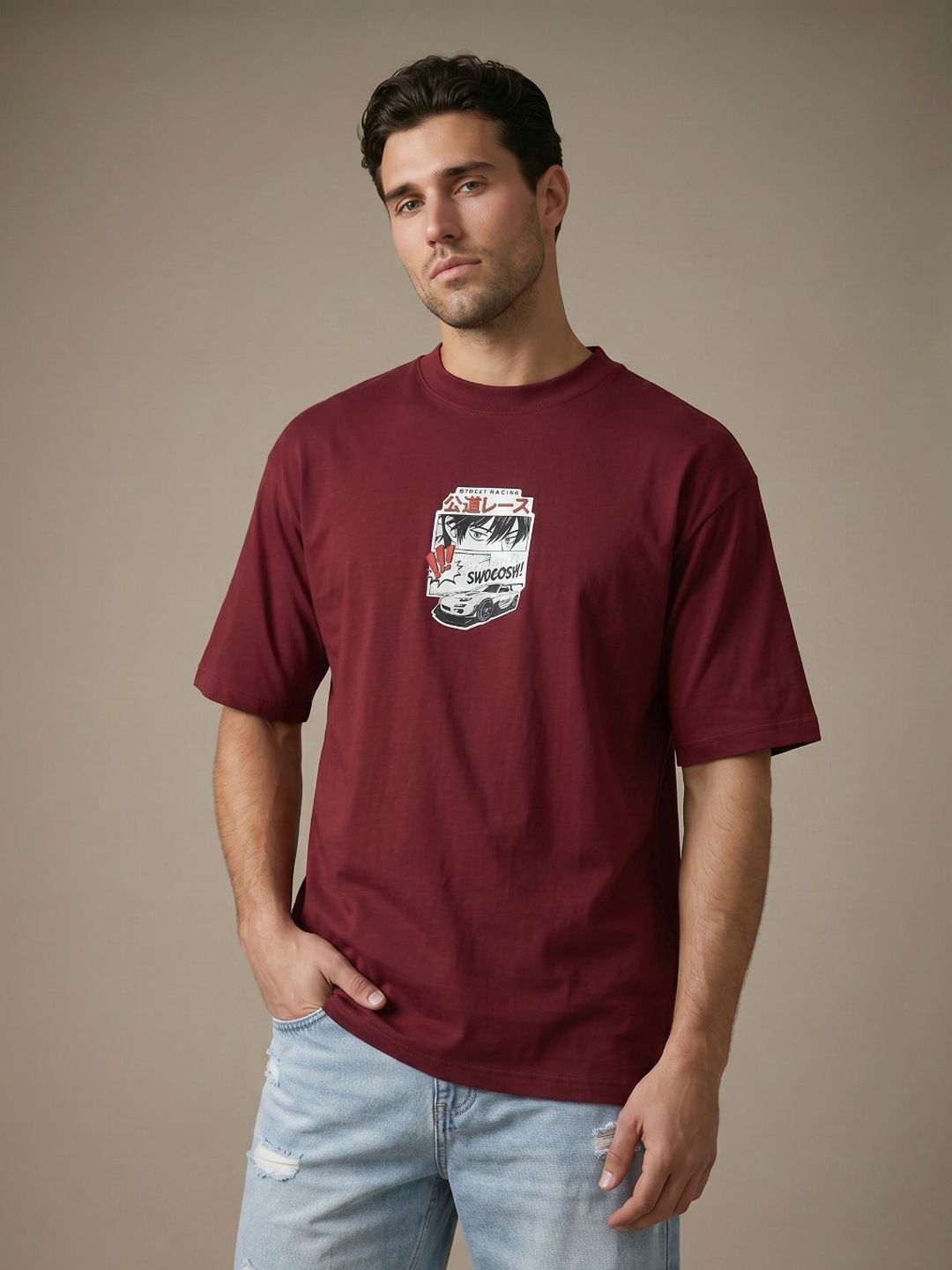 glitchez Graphic Printed Drop-Shoulder Relaxed Fit Tshirt