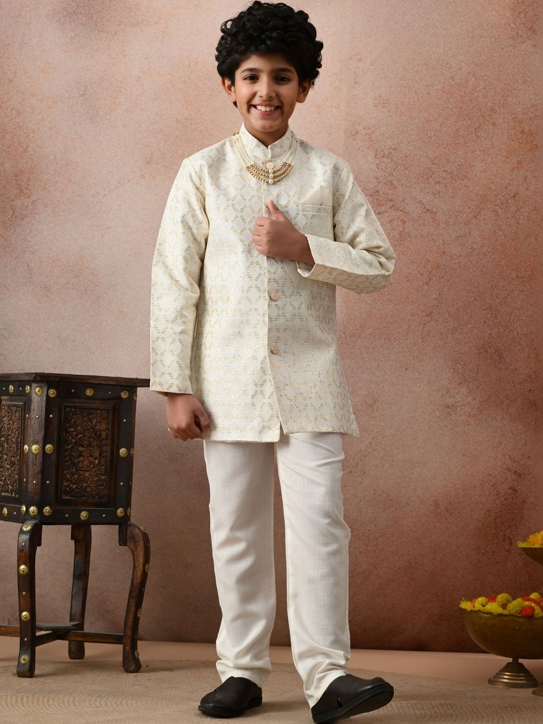 joley poley Boys Brocade Mandarin Collar Sherwani