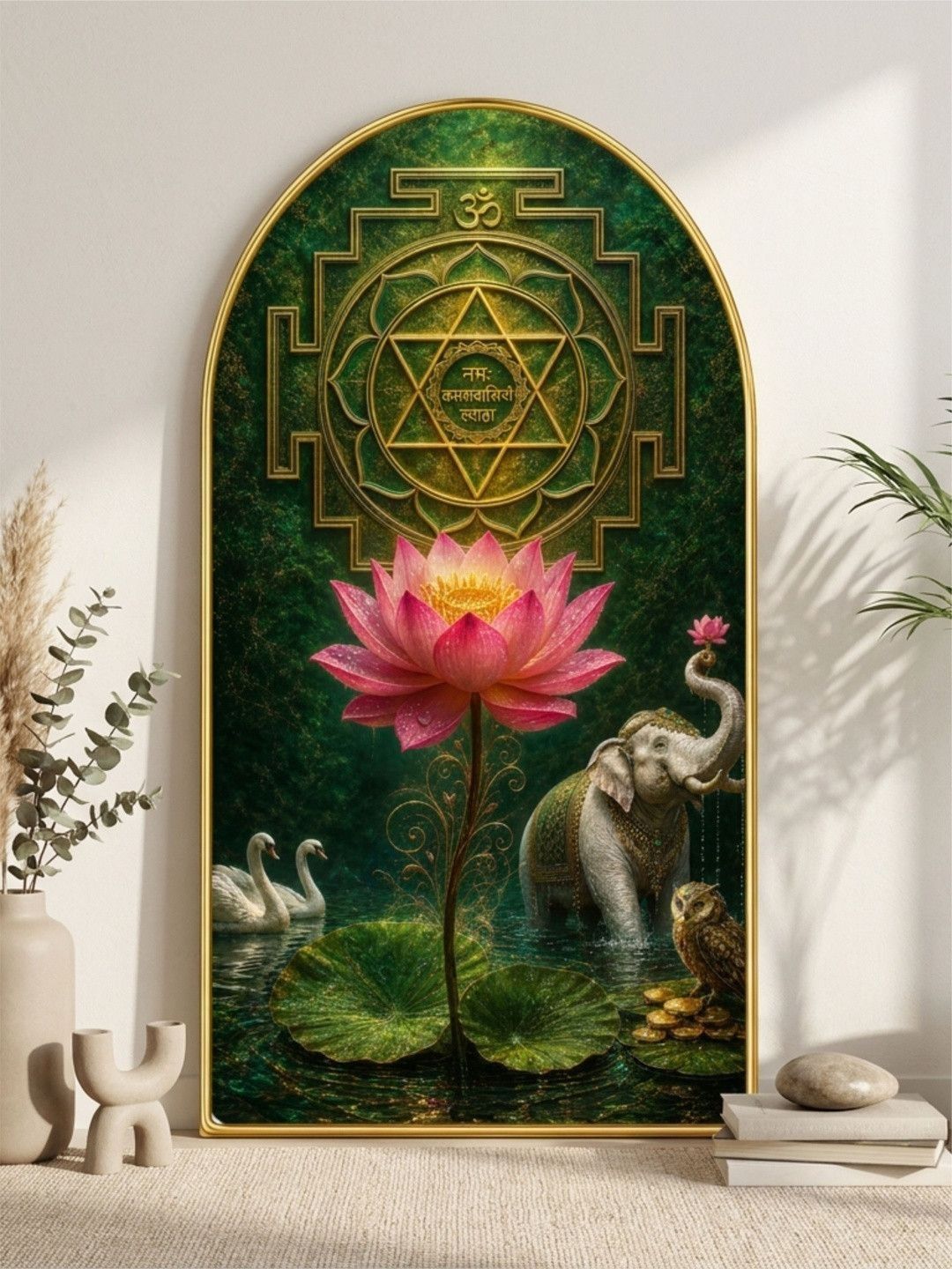 Myntra Elegant Homes Myntra Elegant Homes Green MDF Shree Yantra Lotus Portrait Wall Art - 30'' x 16''