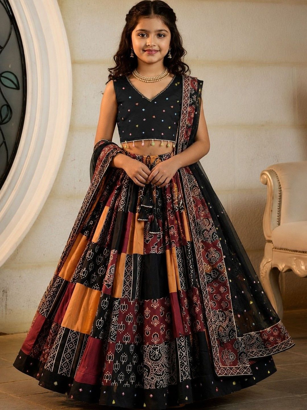 KALINI Girls Embellished Ready to Wear Lehenga & Blouse With Dupatta