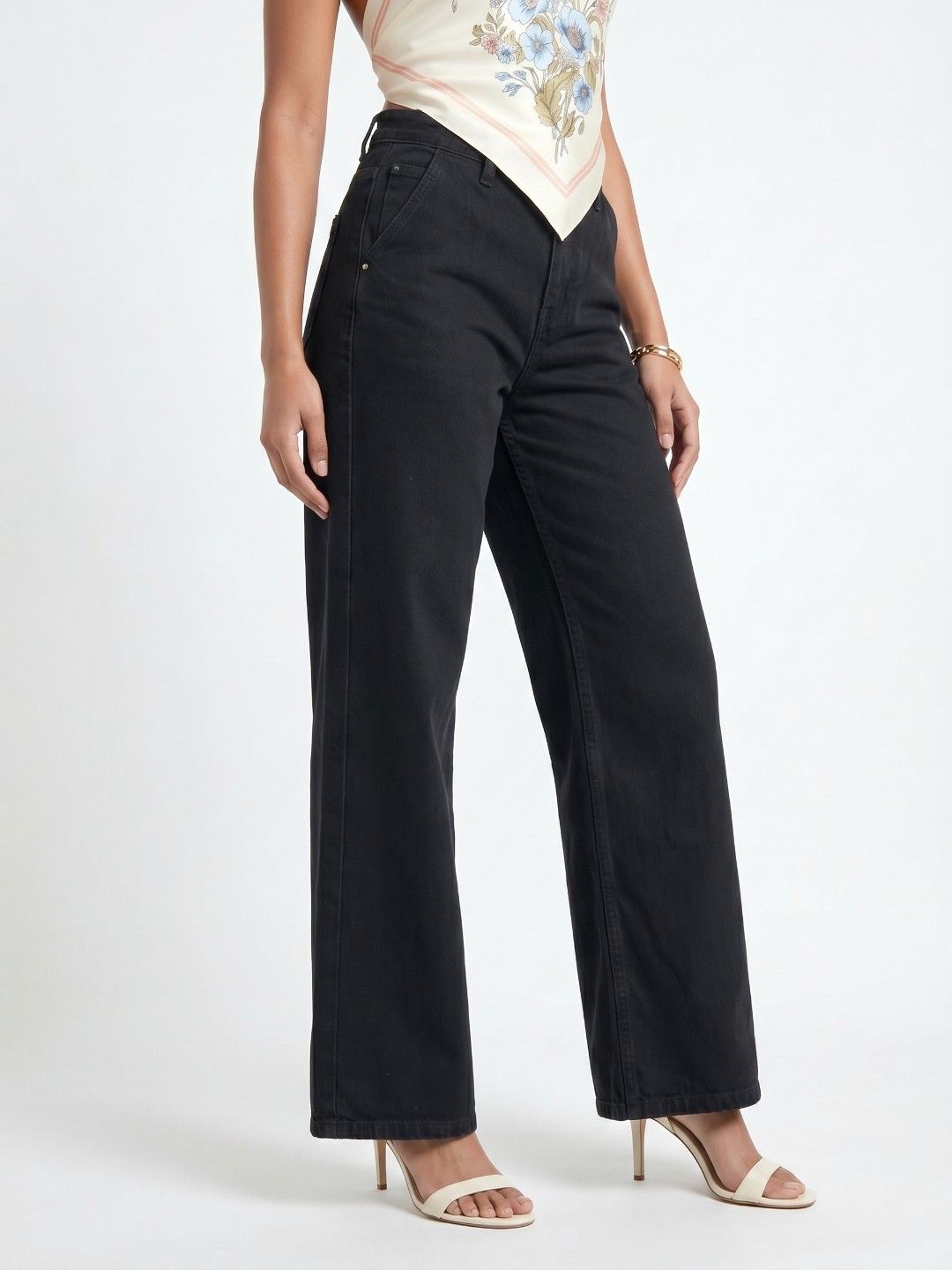 glitchez Women Wide Leg Mid-Rise Stretchable Jeans