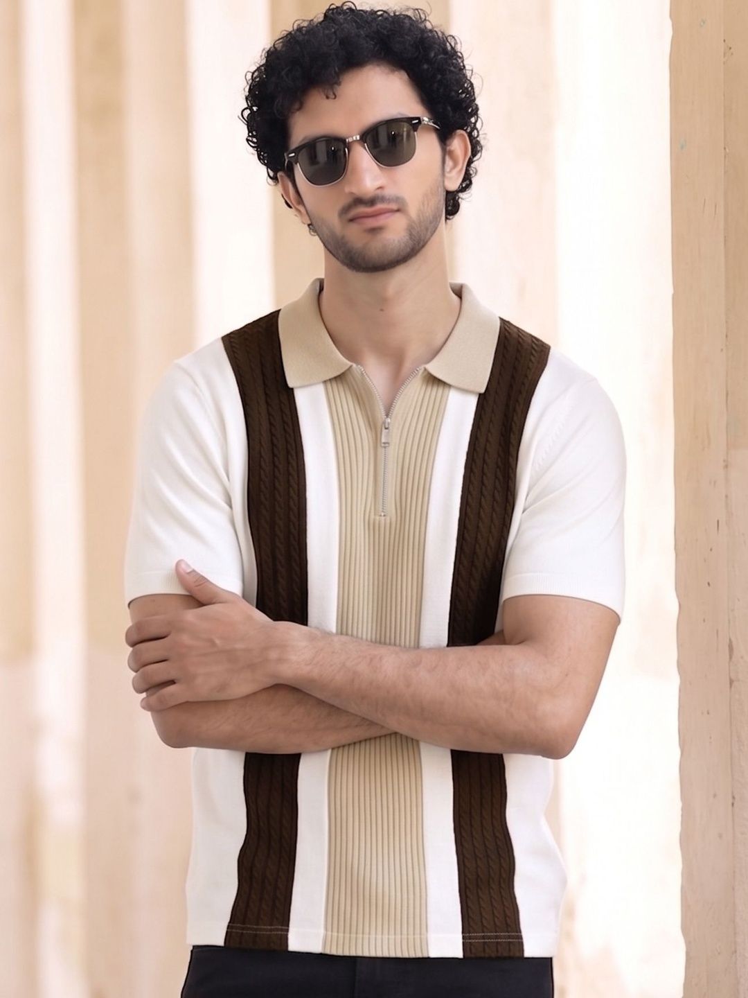 THE BEETEL HOUSE Men Colourblocked Polo Collar T-shirt