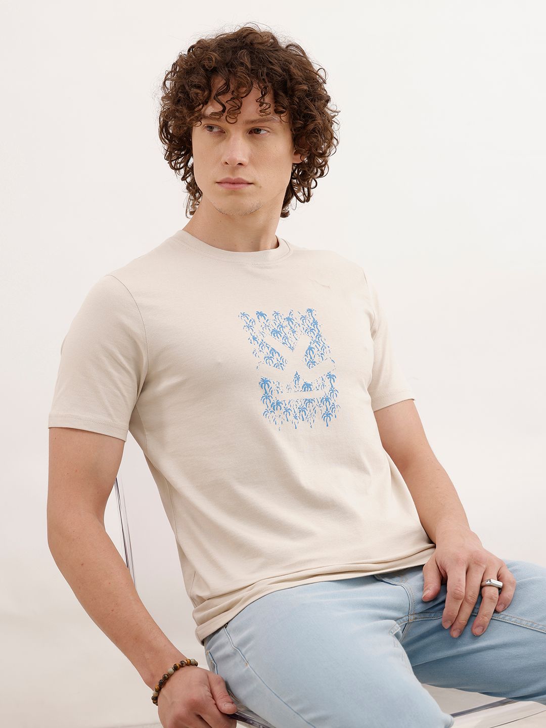 WROGN Brand Logo Printed Pure Cotton Slim Fit T-shirt