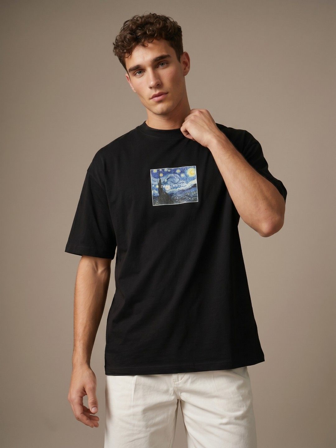 glitchez Graphic Printed Drop-Shoulder Sleeves T-shirt