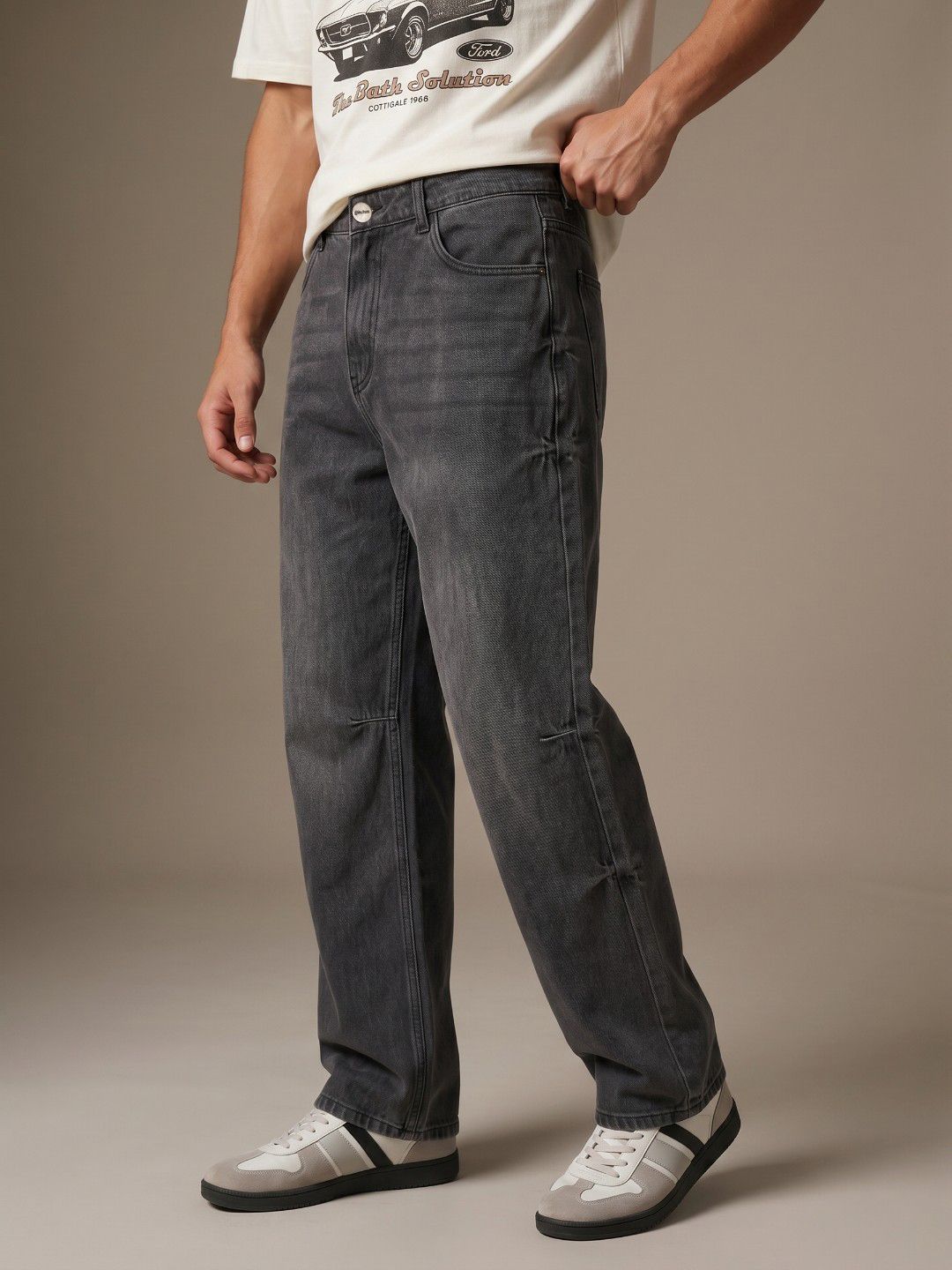 glitchez Men Baggy Fit Light Fade Stretchable Jeans