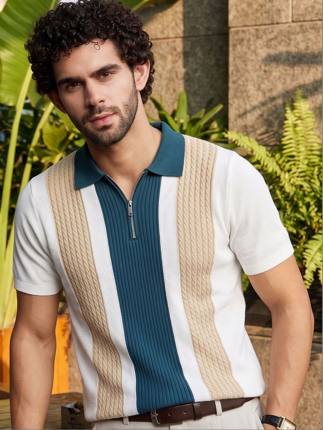 AUSK Men Colourblocked Polo Collar T-shirt