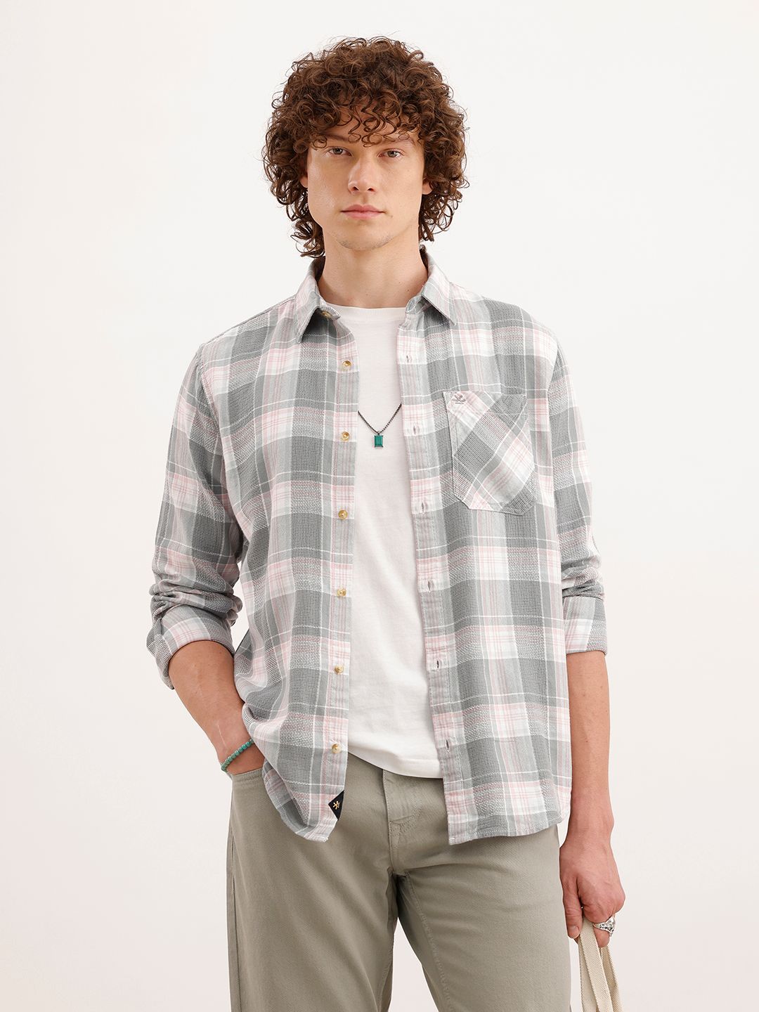 WROGN Slim Fit Checked Pure Cotton Casual Shirt
