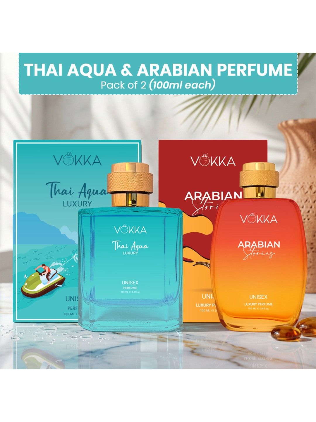 VOKKA Set Of 2 Thai Aqua & Arabian Stories Long-Lasting Perfumes - 100 ml Each