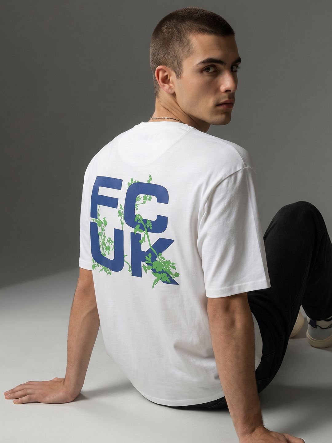 FCUK Relaxed Fit Typography Printed Pure Cotton T-shirt