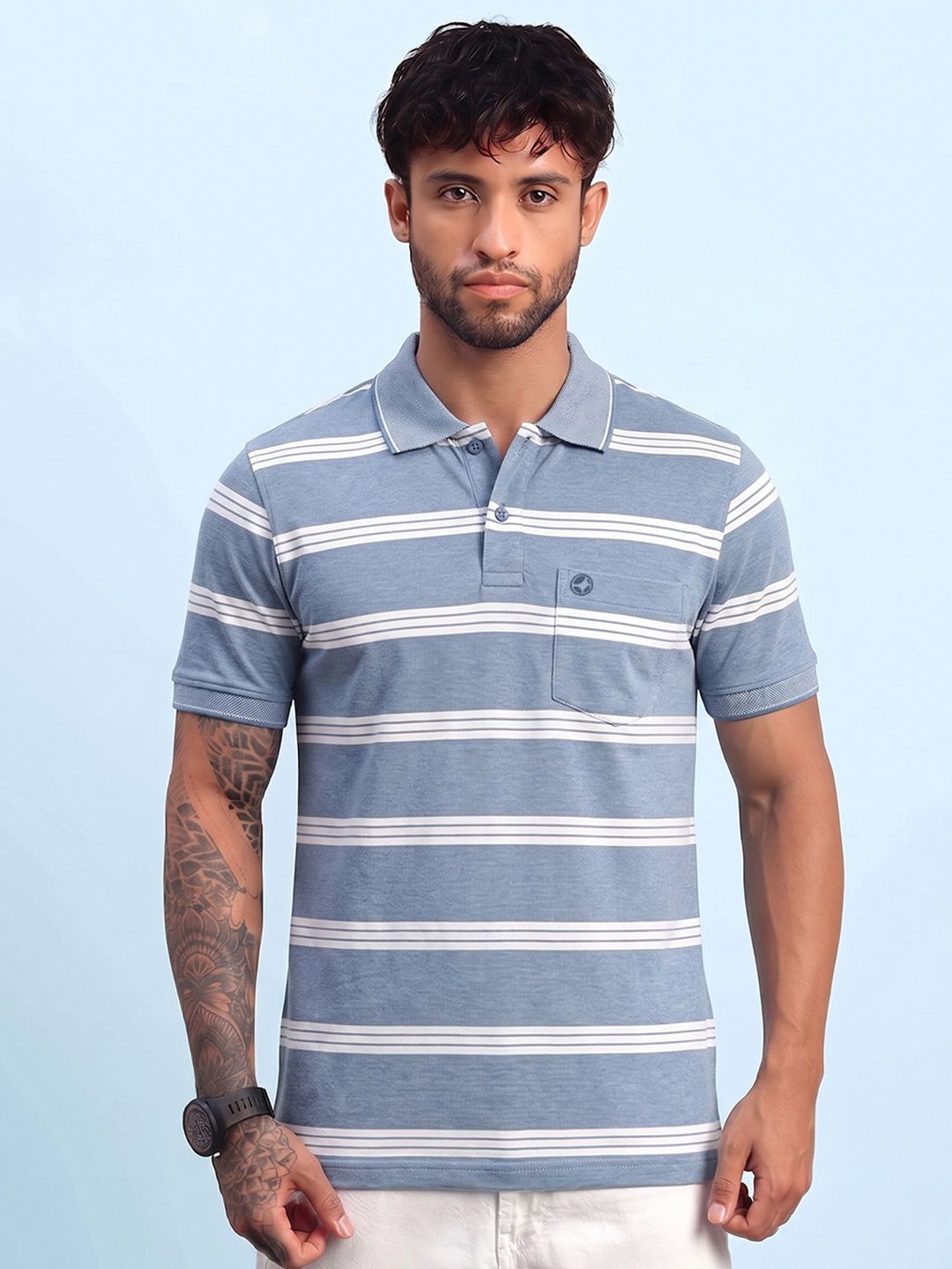 LUX NITRO Men Striped Polo Collar Anti Odour Pockets T-shirt