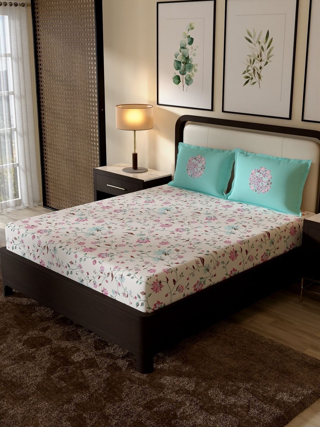 Portico New York Signature Portico New York Signature Off White Floral 180 TC Bedsheet with 2 Pillow Covers