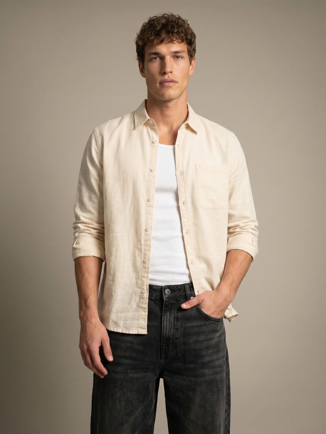glitchez Spread Collar Pure Cotton Casual Shirt