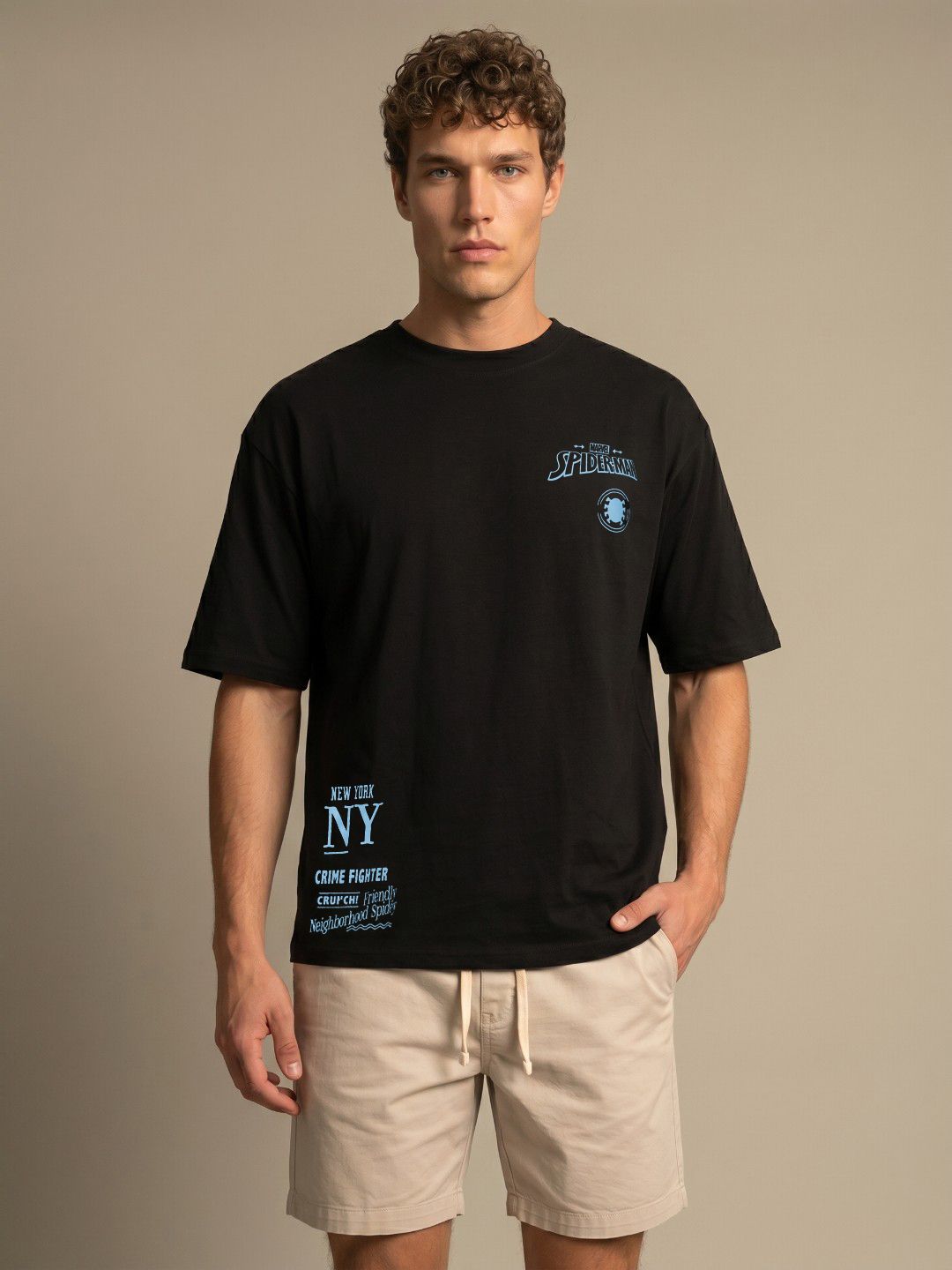 glitchez Spider-Man Typography Printed Oversized Fit T-Shirt