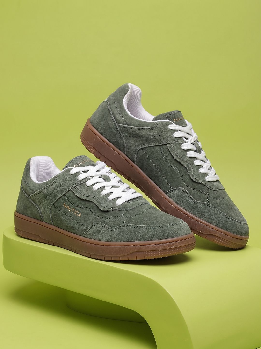 Nautica Men Green Suede Sneakers