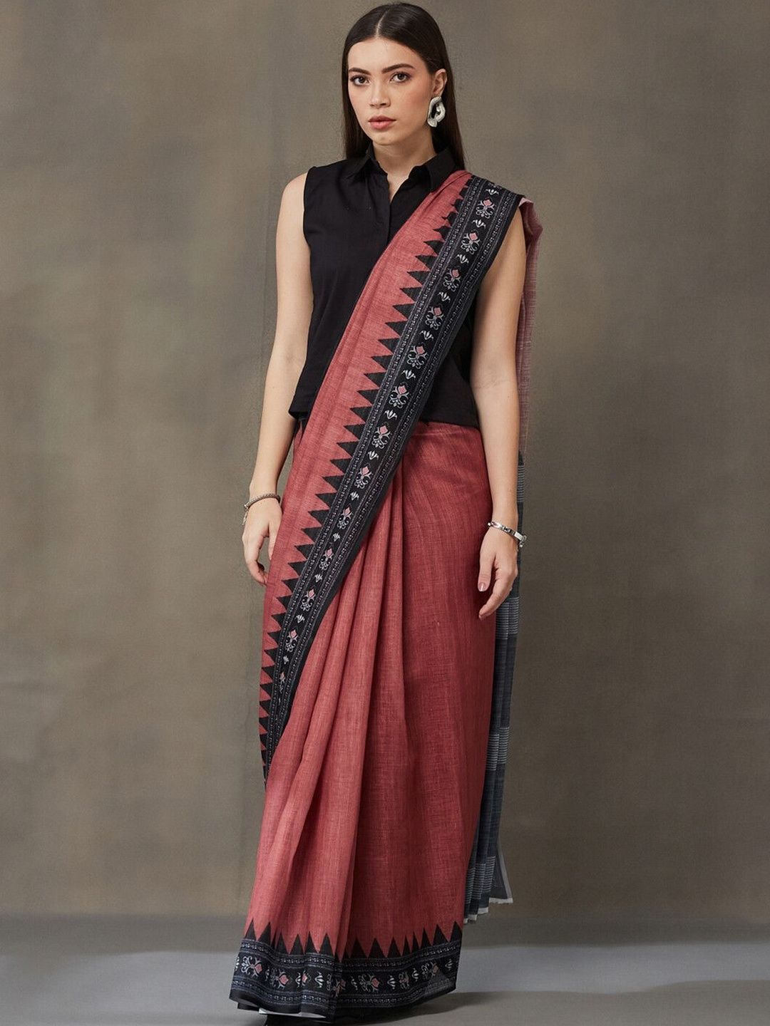 Navibhu Formal Ethnic Motifs Pure Linen Handloom Saree
