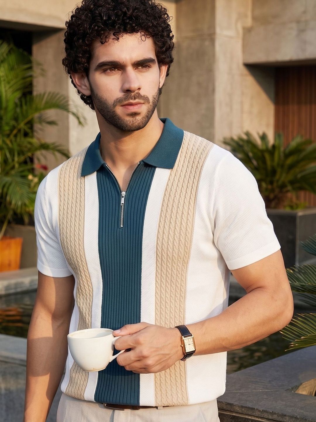THE BEETEL HOUSE Men Colourblocked Polo Collar T-shirt