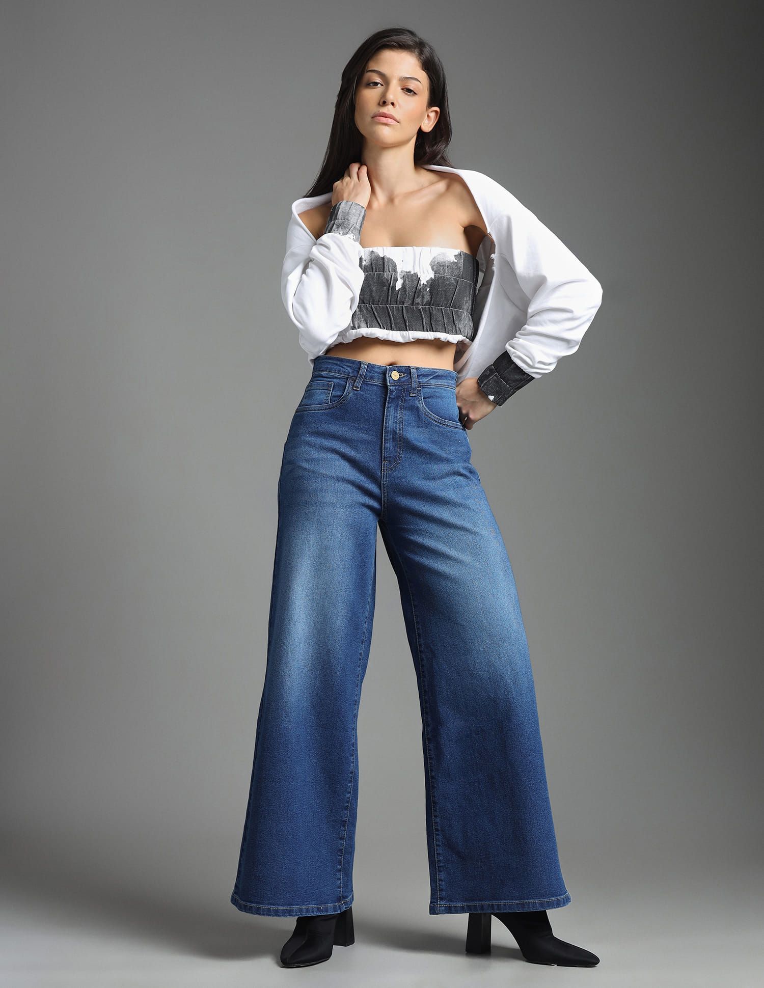 Flying Machine Flying Machine Women Wide Leg High-Rise Light Fade Stretchable Jeans