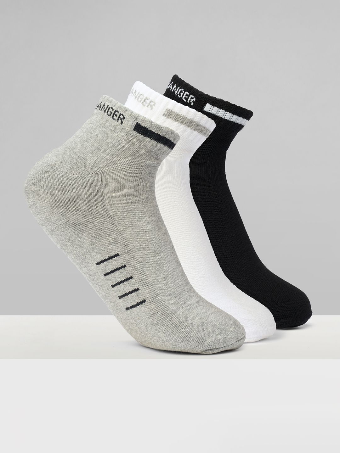 Urban Ranger by pantaloons Men Pack of 3 Cotton Blend Assorted Striped Ankle Length Socks