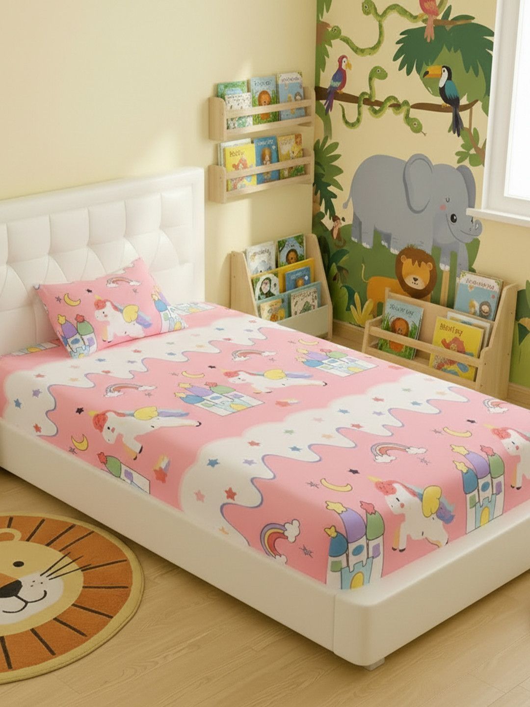 Filymore Filymore Pink Conversational 300 TC Single Bedsheet with 1 Pillow Covers