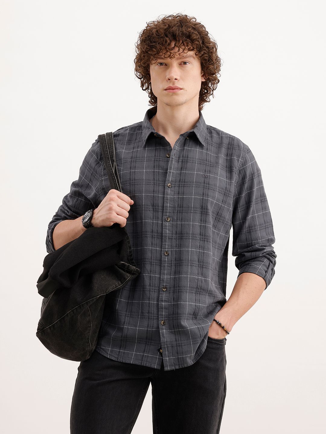 WROGN Slim Fit Tartan Checked Cotton Casual Shirt