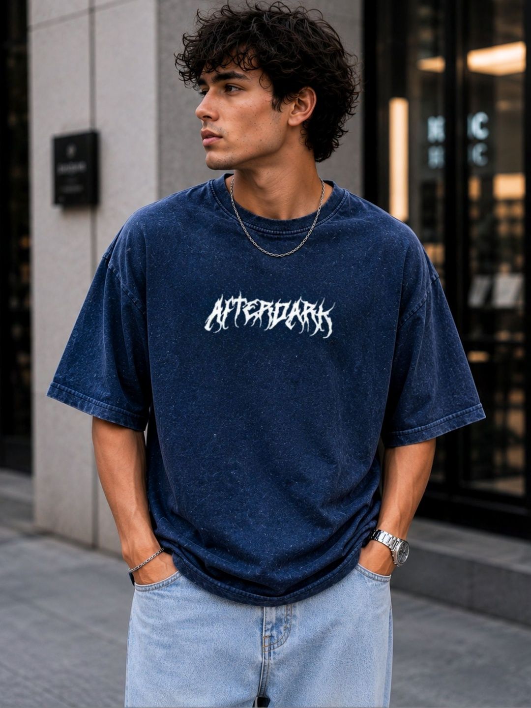 MADSTO Men Typography Printed Drop-Shoulder Sleeves T-shirt