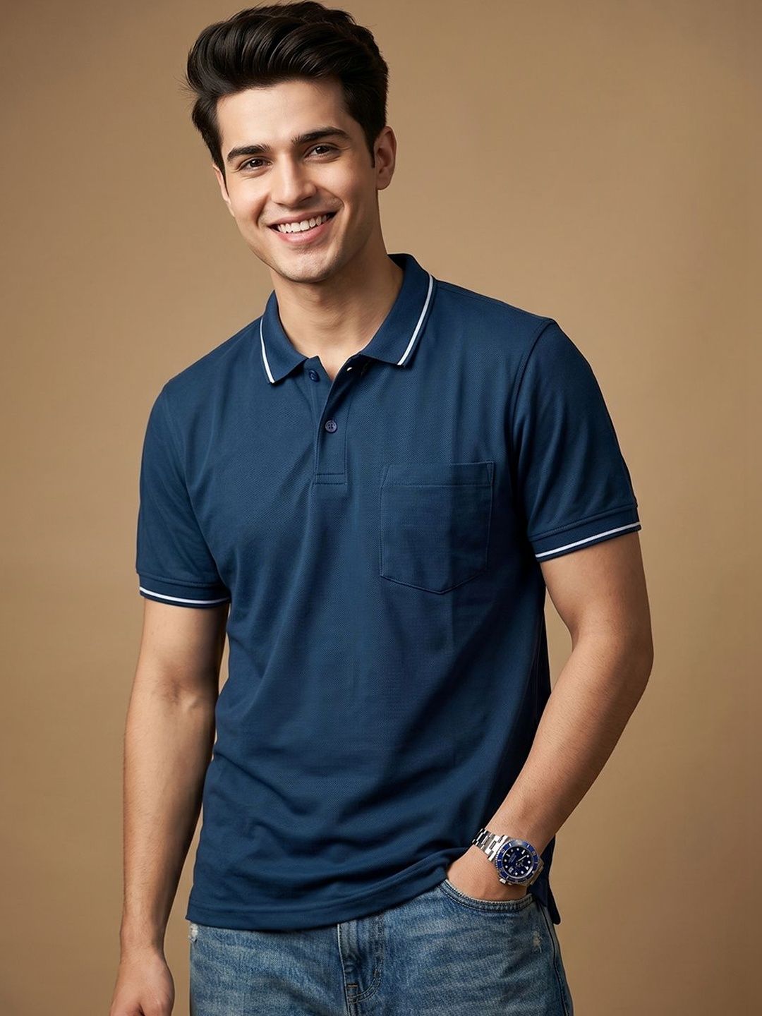 XFOX Men Polo Collar Pockets T-shirt
