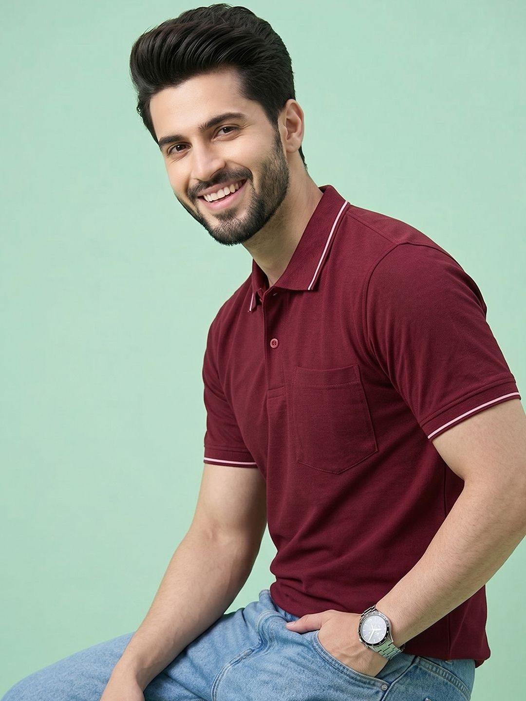 XFOX Men Polo Collar Pockets T-shirt