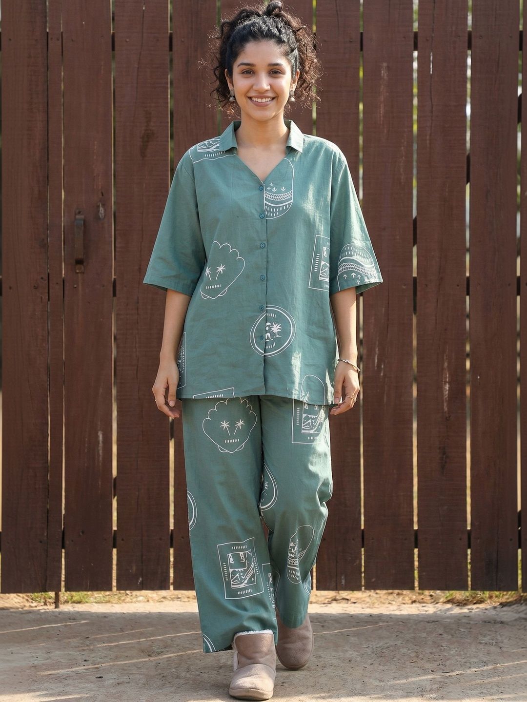 Printed Co-Ords Set SANSKRUTIHOMES Cotton Printed Top With Trousers Co-Ords