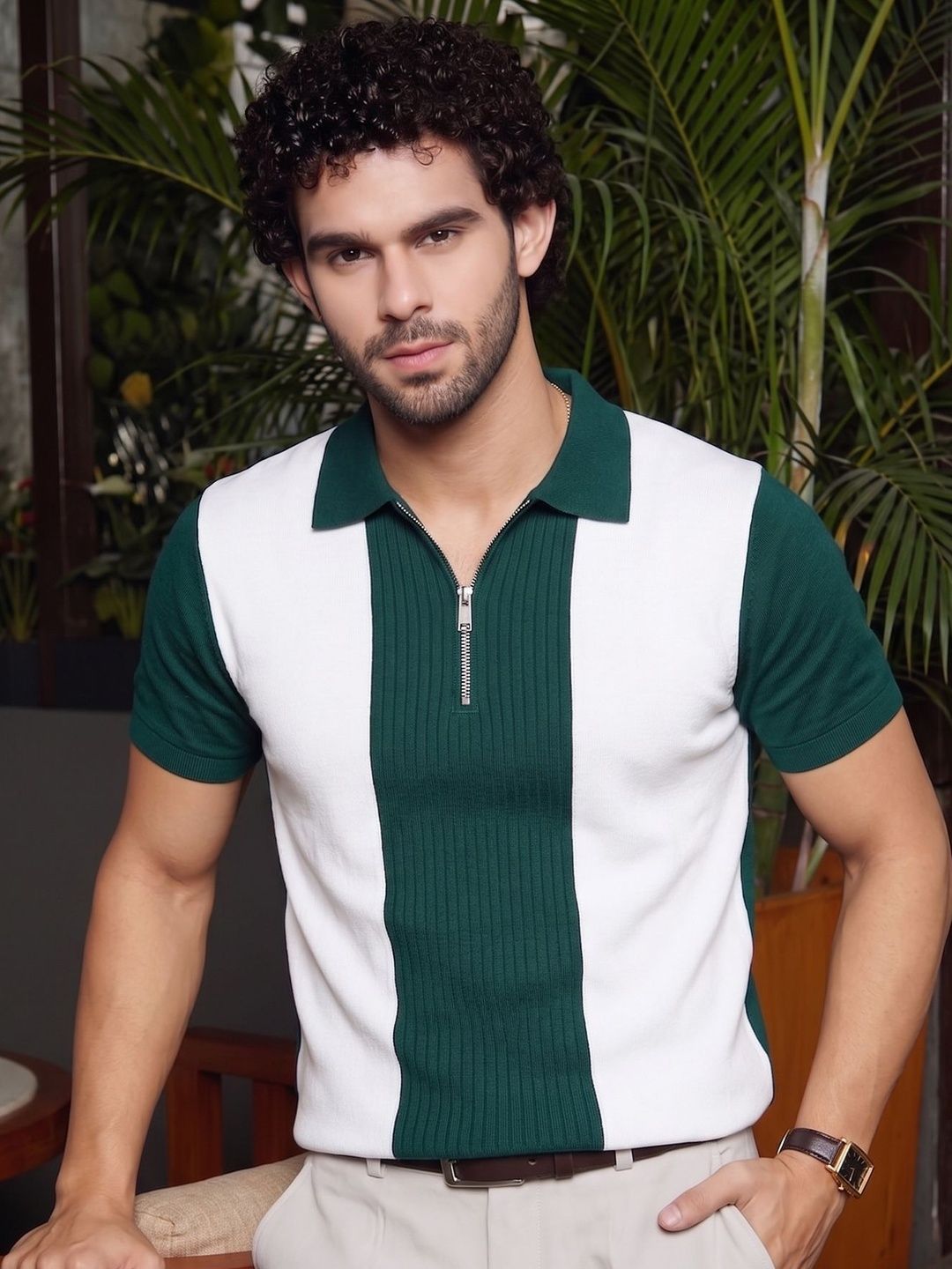 THE BEETEL HOUSE Men Colourblocked Polo Collar T-shirt